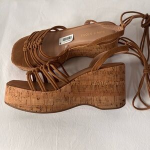 Sun + Stone Women’s Tan Strappy Wedges with Intricate Design, Size 9.5 NWNT